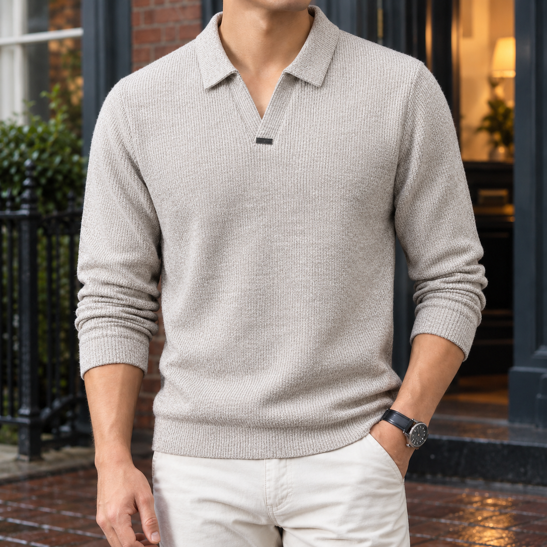 Edward Open Collar Sweater - Light Gray
