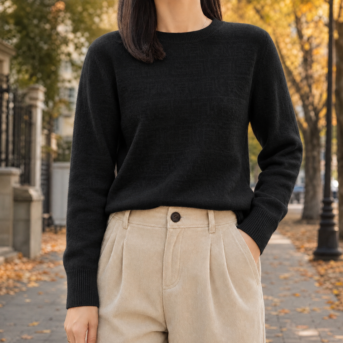 Alexandra-Pearl Crew Neck Sweater - Black