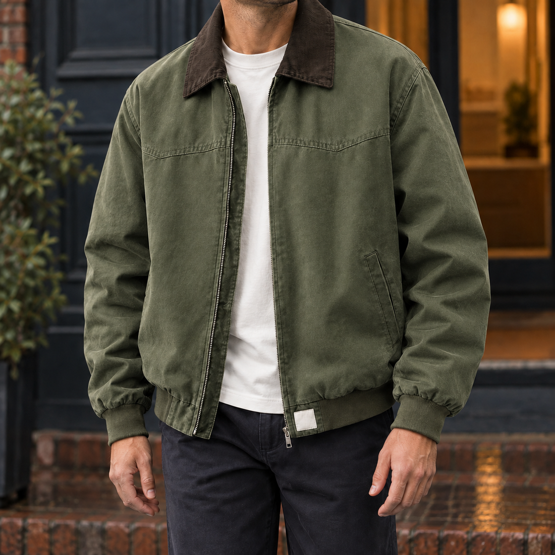 Ezra-Grant Contrast Collar Jacket - Green