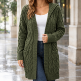Madeline-Faye Cable Knit Cardigan - Army Green