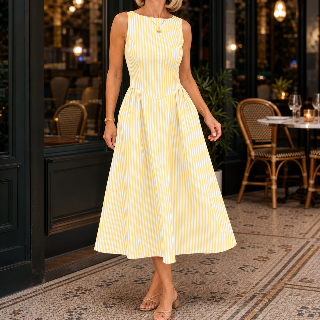 Isla-Skye Striped Midi Dress - Yellow