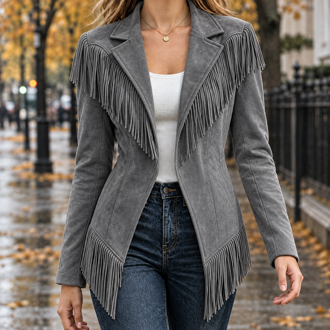 Pascaline-Claire Fringe Jacket - Gray
