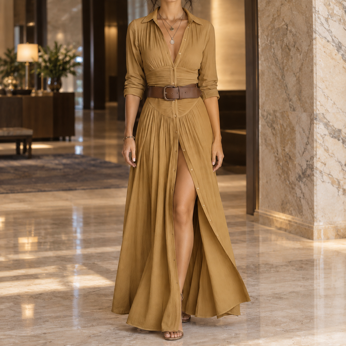 Genevieve-Mae Ruched Maxi Dress - Amber