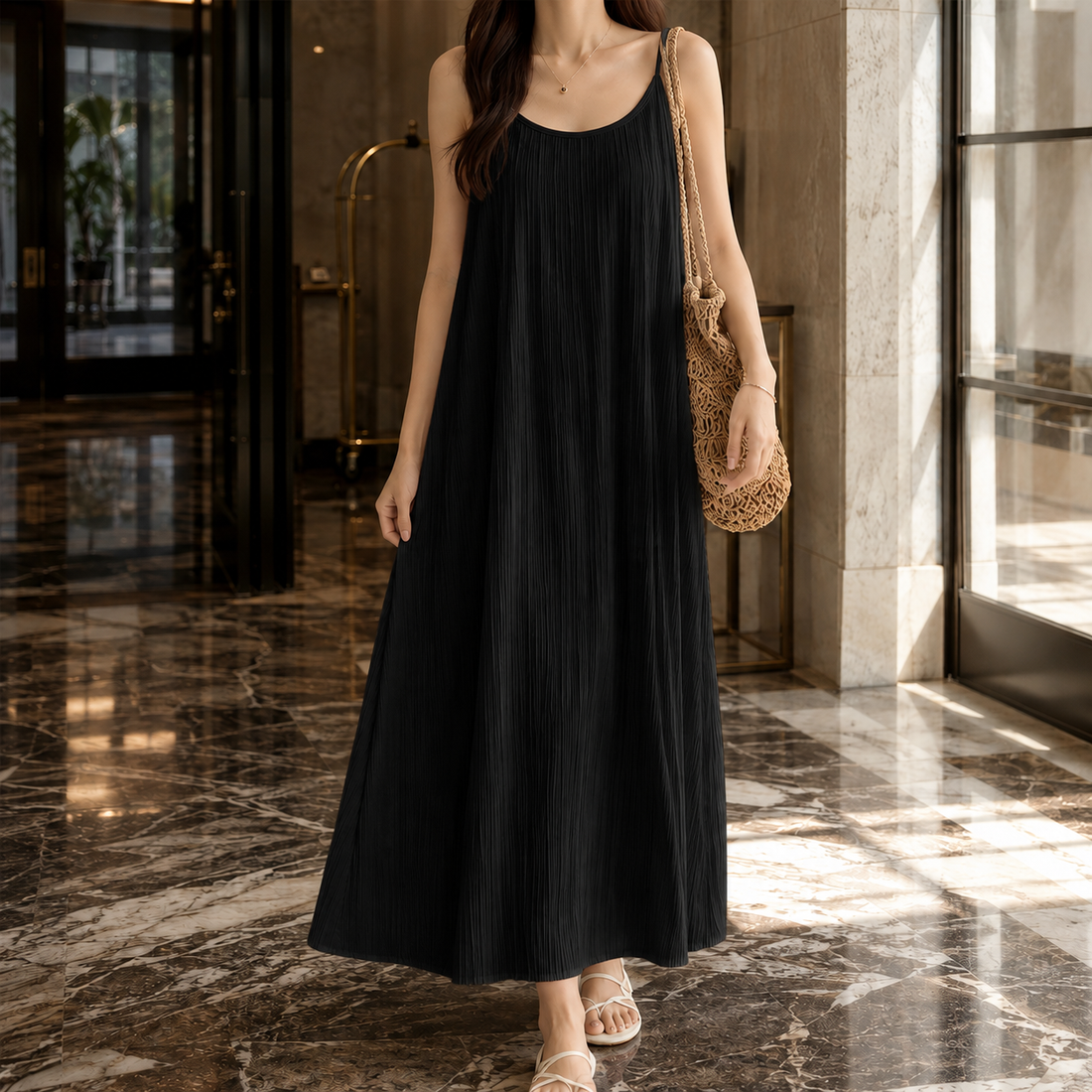 Armelle Pleated Maxi Dress - Black