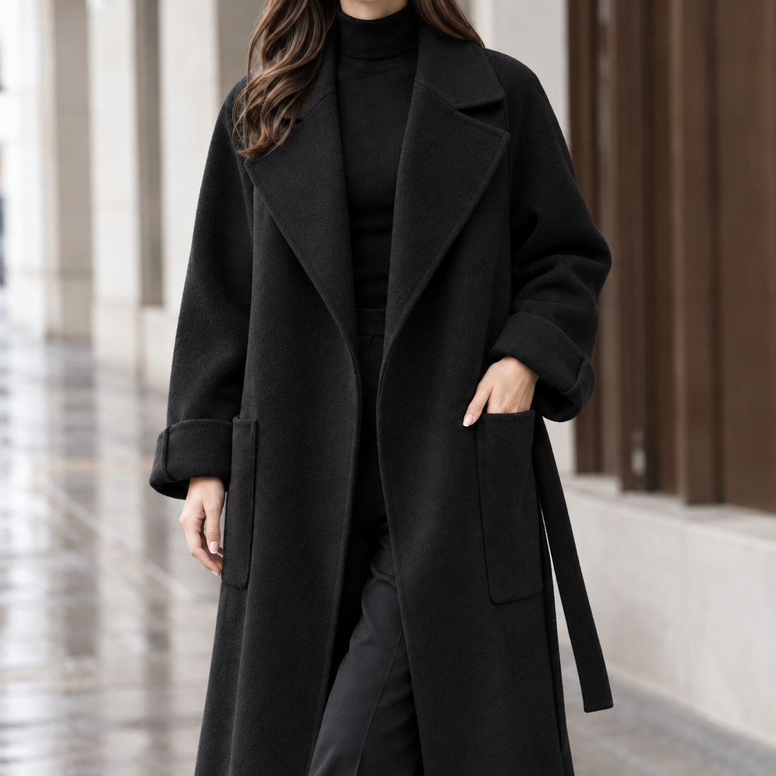 Arletta-Rose Cashmere Coat - Black