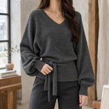 Keira-Skye V Neck Sweater - Dark Gray