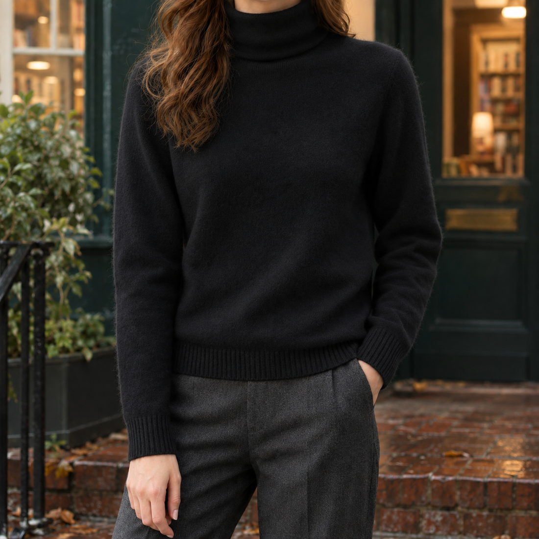 Maya-Sage Cashmere Turtleneck - Black