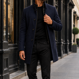 Casimir Stand Collar Overcoat - Navy Blue