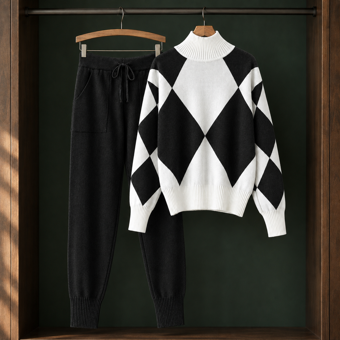 Iris-Marie Argyle Knit Set - Black