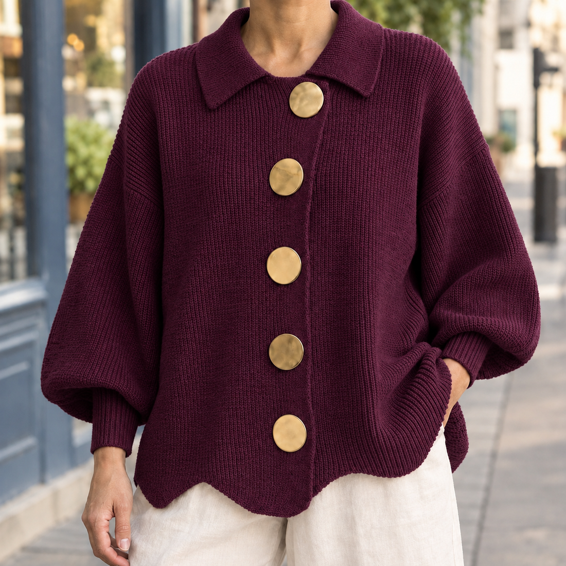 Leon-West Statement Cardigan - Wine