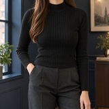 Maia-Sage Mock Neck Top - Black