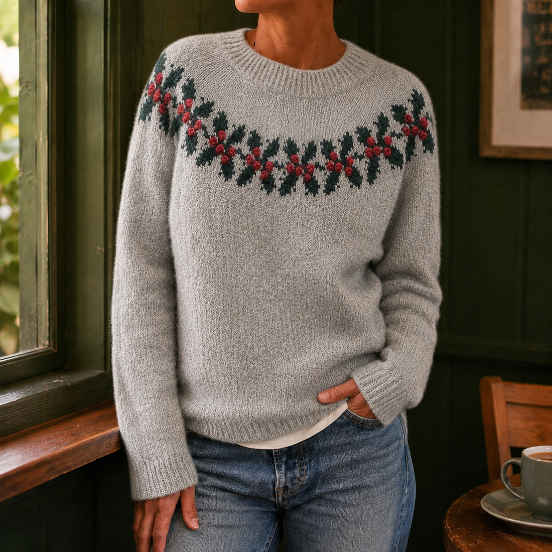Arabella-Hope Crew Neck Sweater - Gray