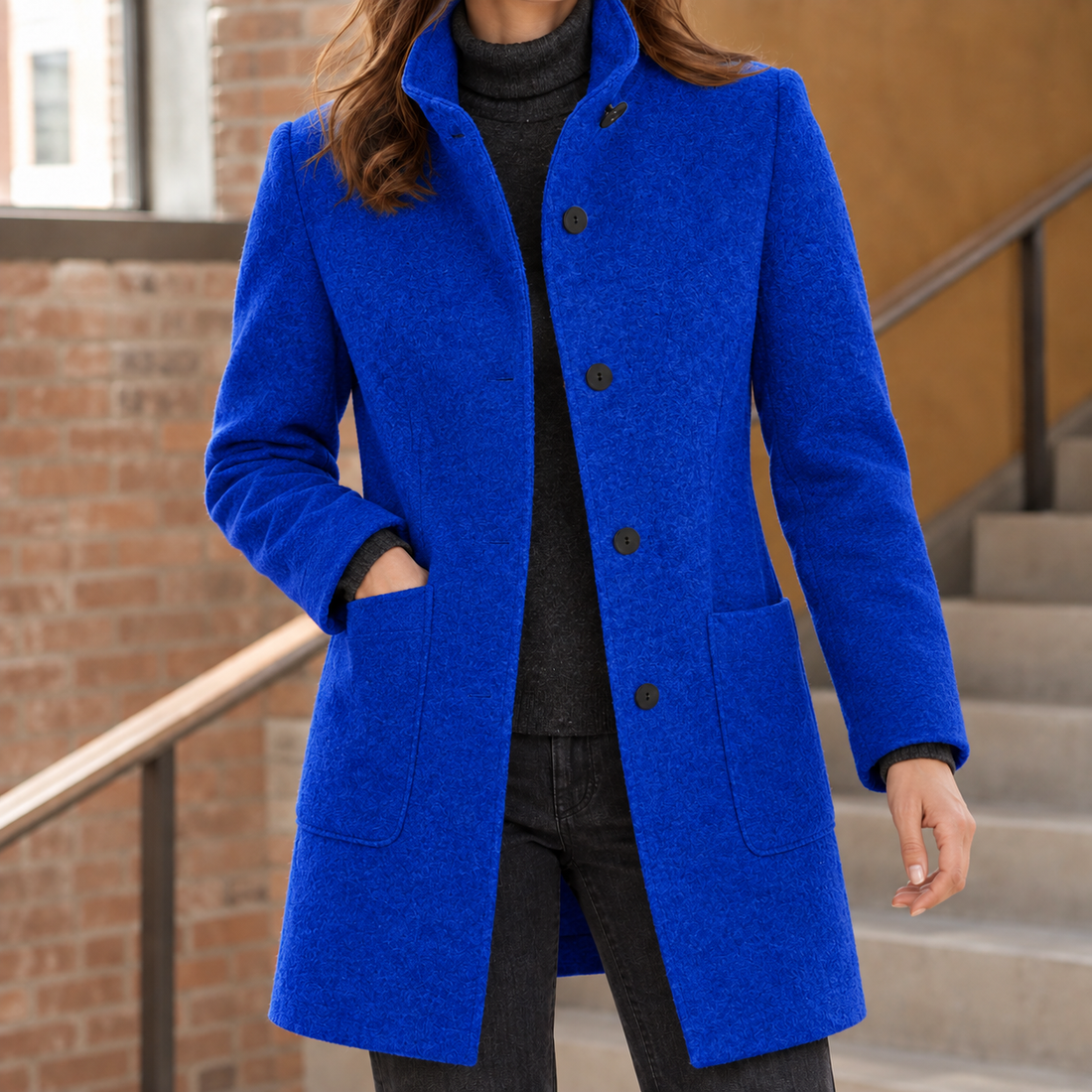 Cora Stand Collar Coat - Dark Blue