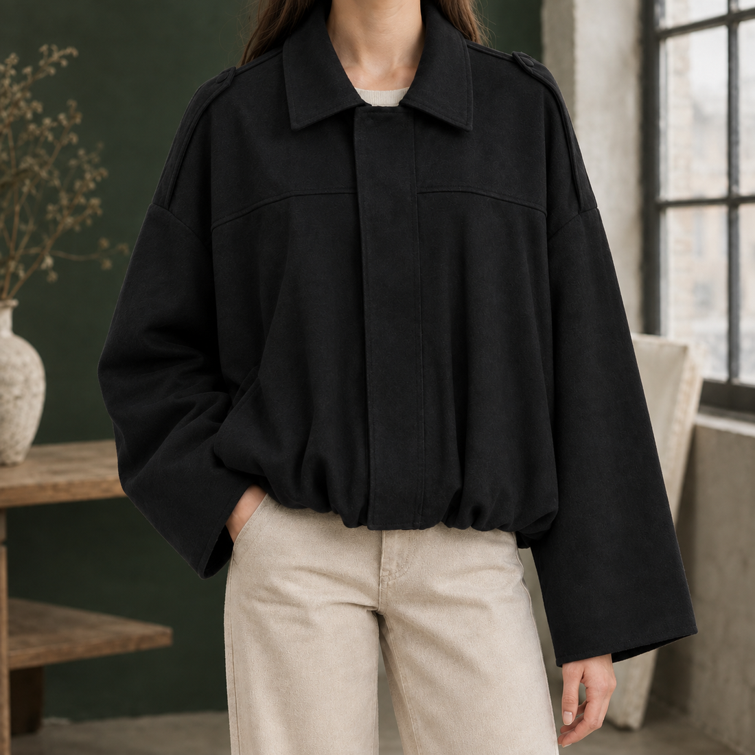 Riley-Skye Suede Bomber Jacket - Black