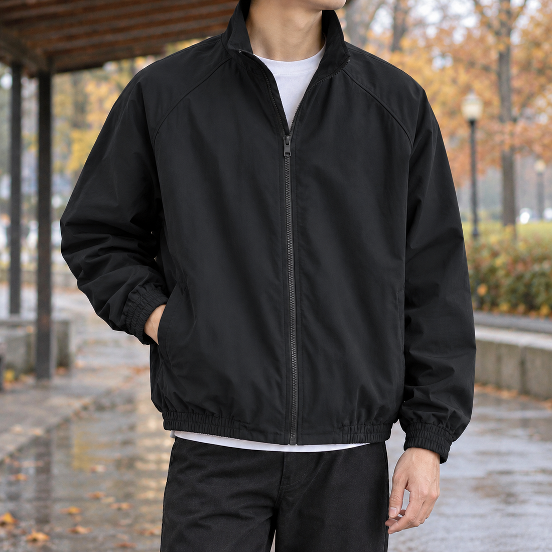 Lothaire-Wade Zip Bomber Jacket - Black