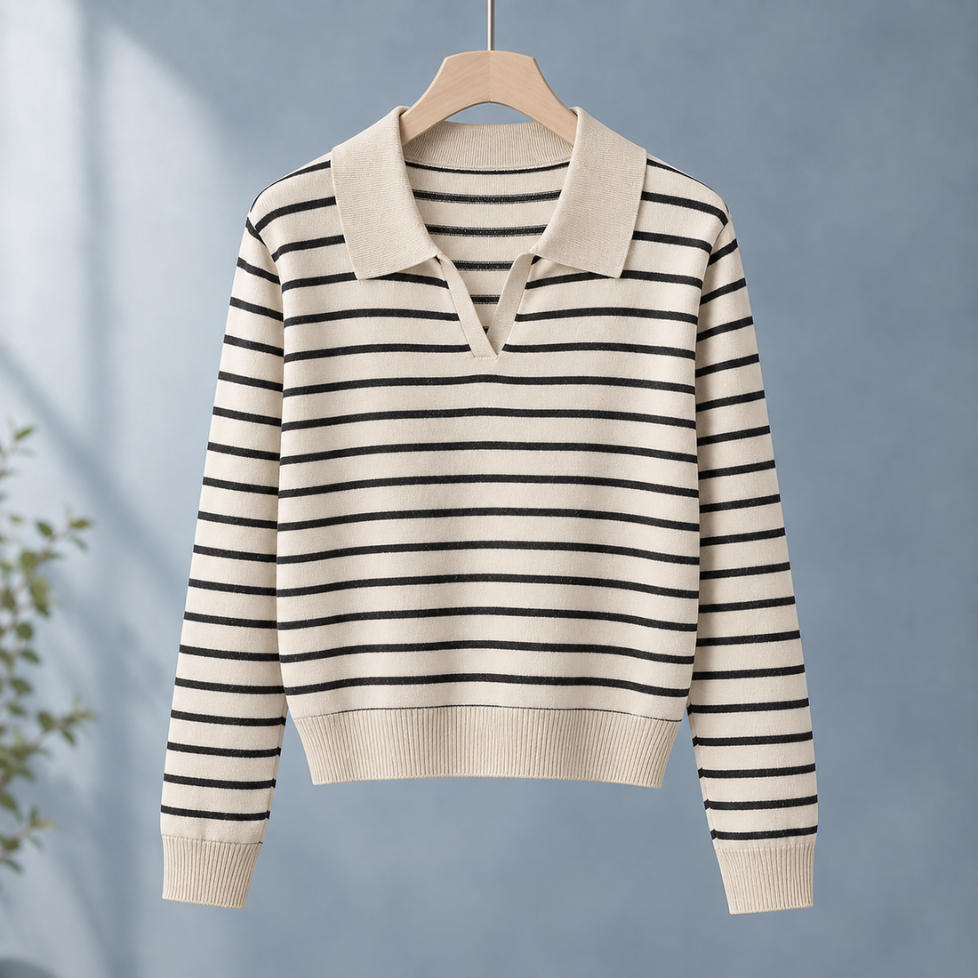 Vera-Marie Striped Polo Sweater - Apricot