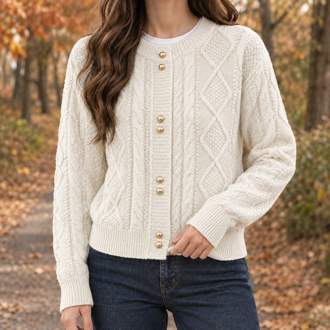 Vivienne-Eve Cable Knit Cardigan - Cream