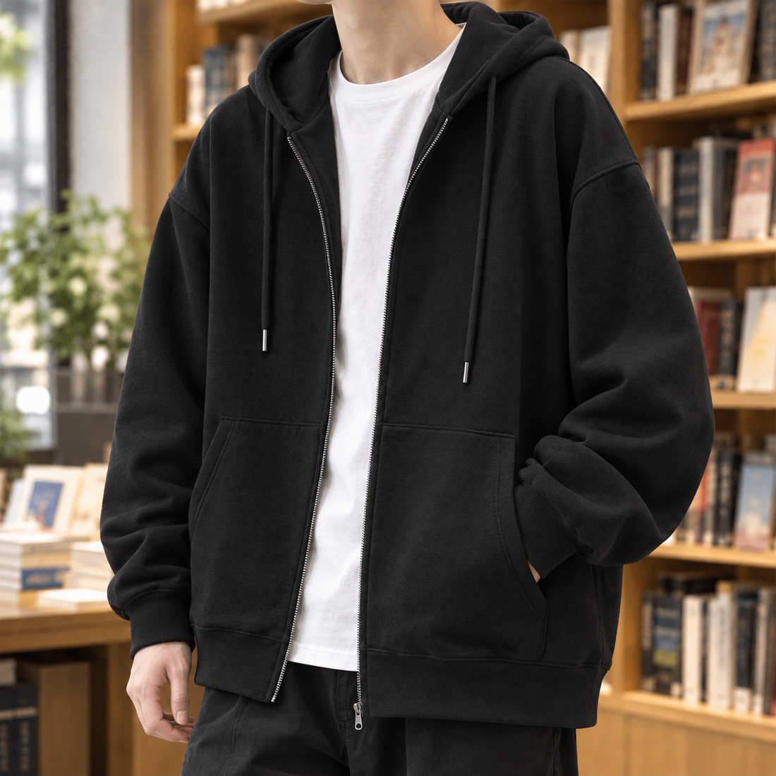 Percival-Jude Zip Hoodie - Black