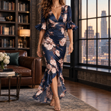 Carlotta-Claire Ruffle Maxi Dress - Dark Blue