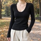 Celine-Marie Scoop Neck Sweater - Black