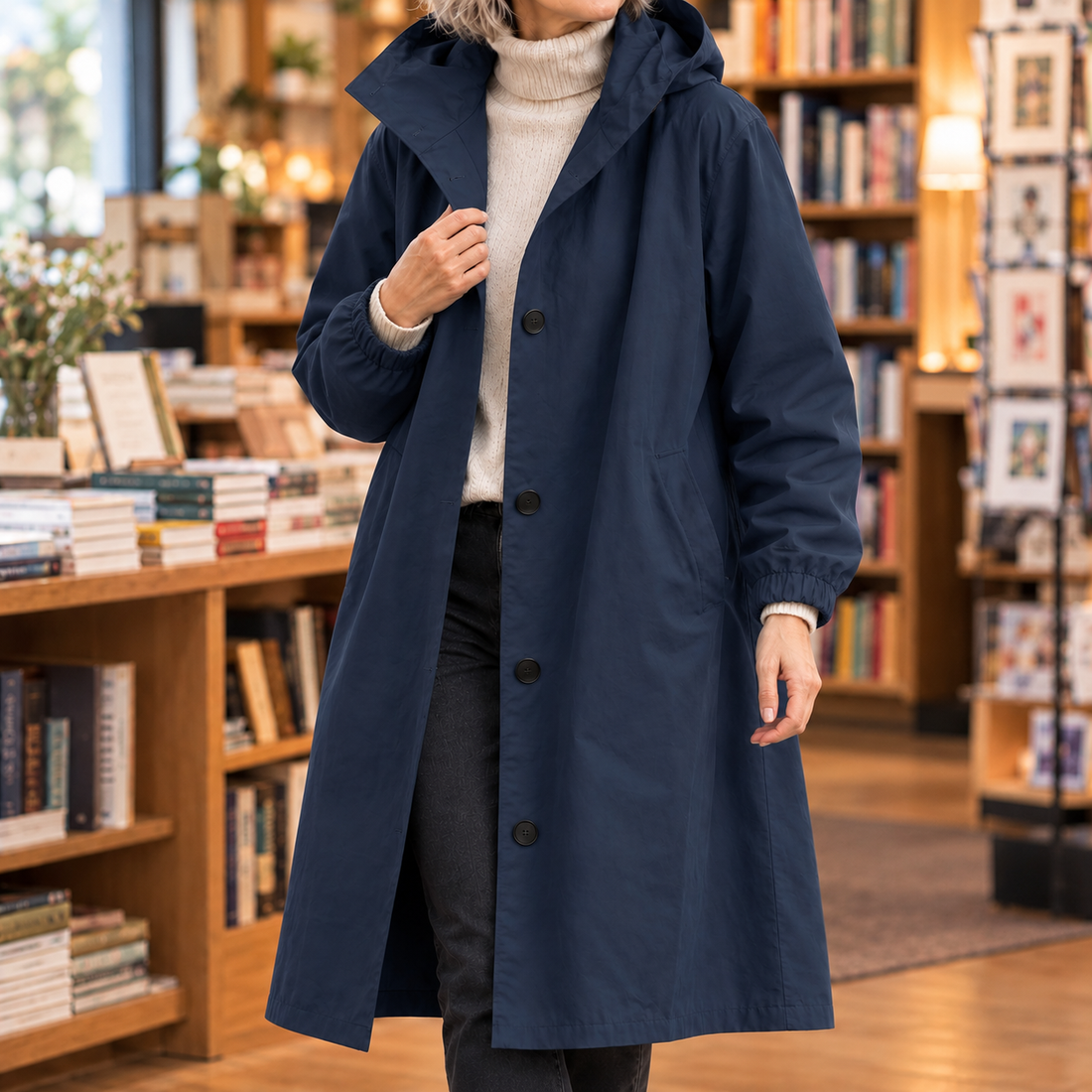 Marina-Mae Hooded Overcoat - Navy Blue