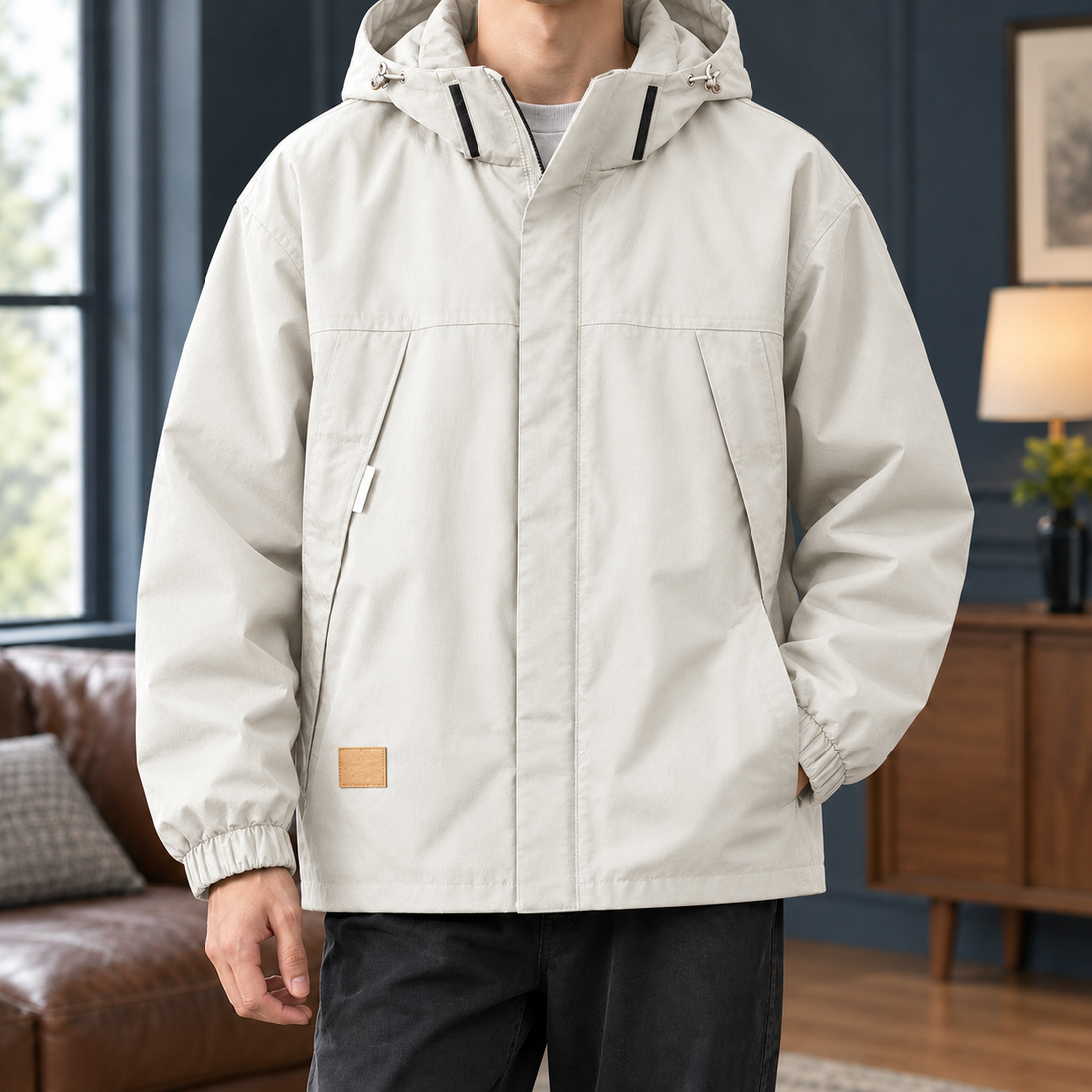 Argus-Grant Hooded Jacket - Beige White