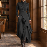 Seraphina-Pearl Draped Turtleneck Dress - Dark Gray