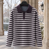 Ryan-Grey Striped Polo Sweater - Purple