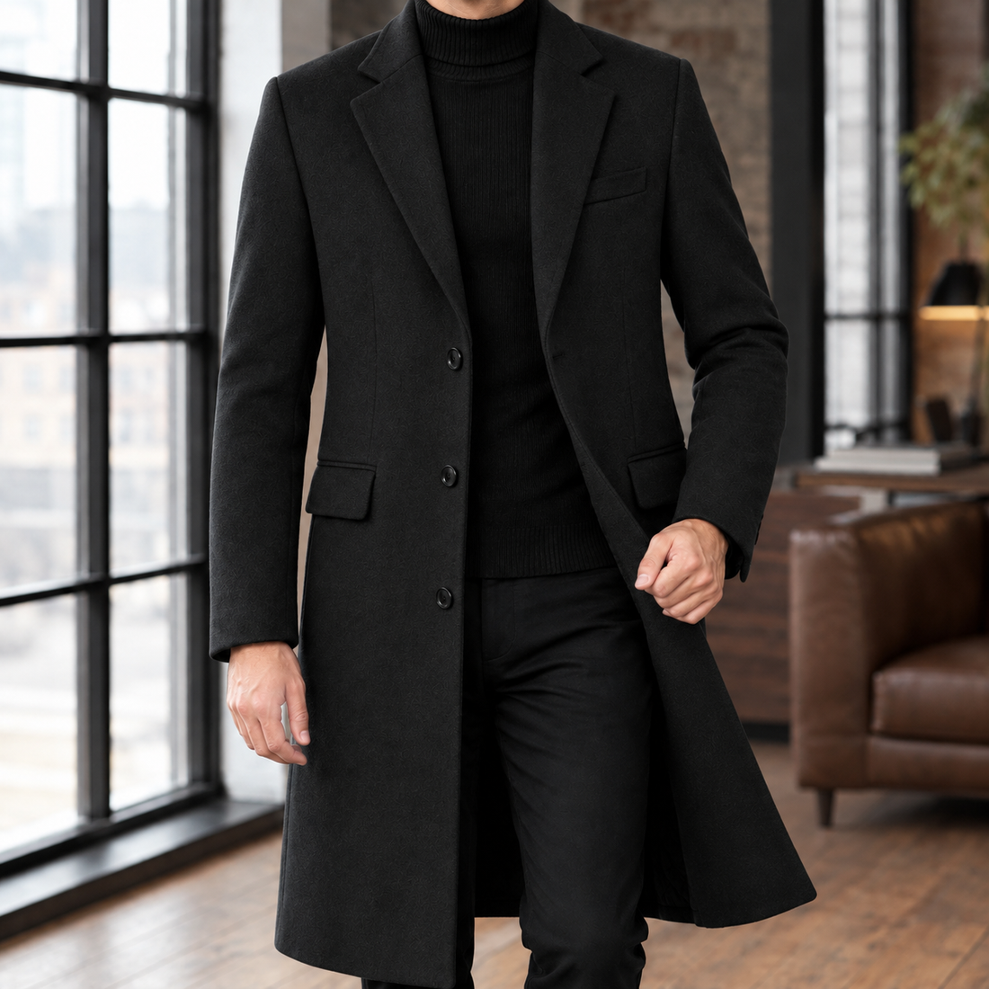 Andreas Wool Overcoat - Black Heavy-duty