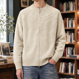 Cyprian-West Jacquard Zip Cardigan - Beige