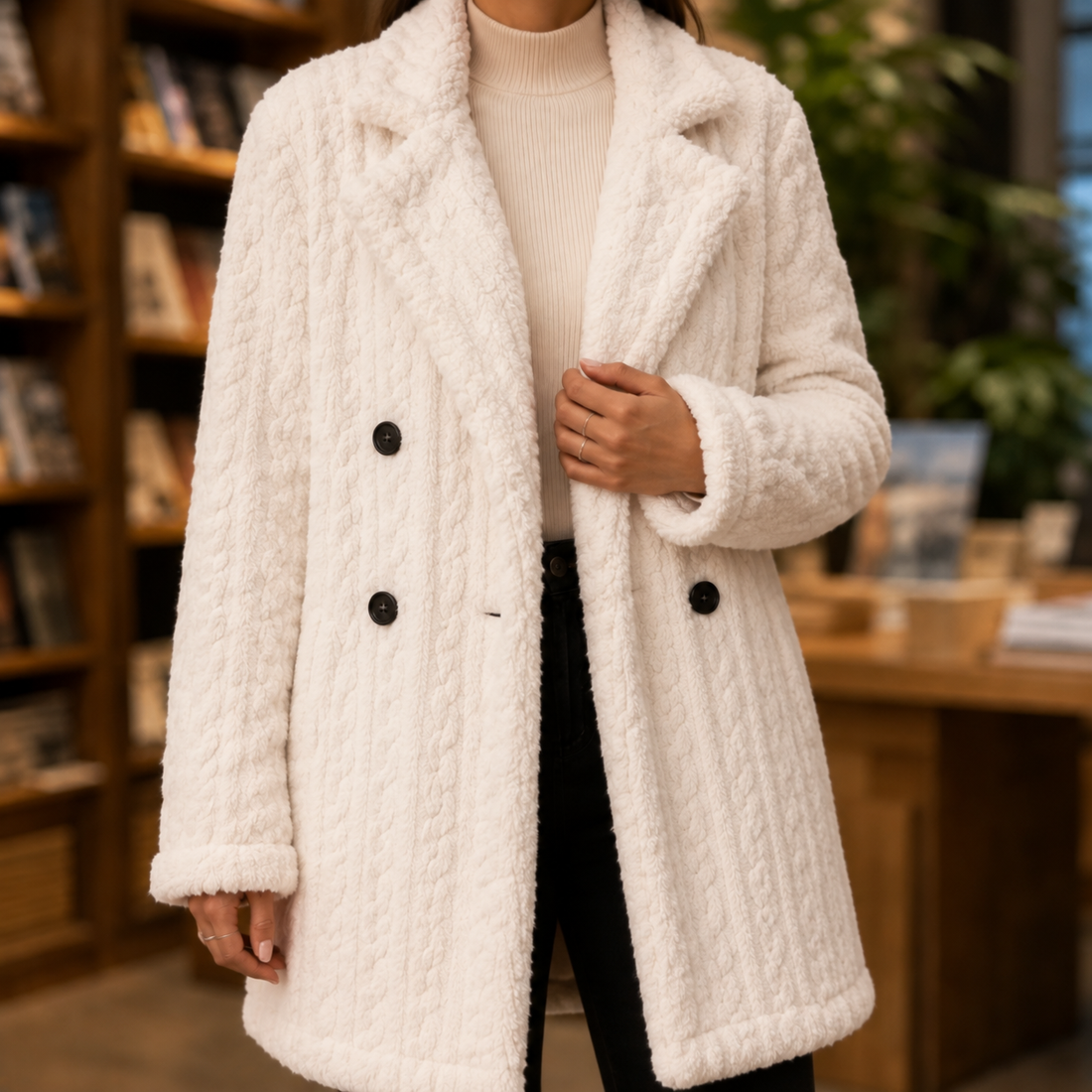 Hazel-Kate Cable Texture Coat - White