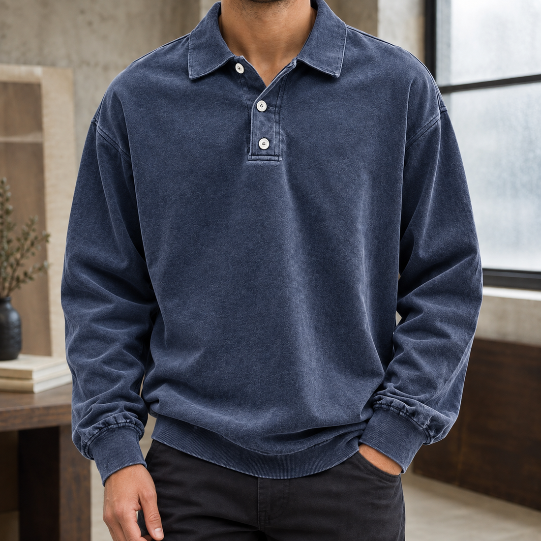 Nicodemus-Scott Relaxed Polo - Navy Blue