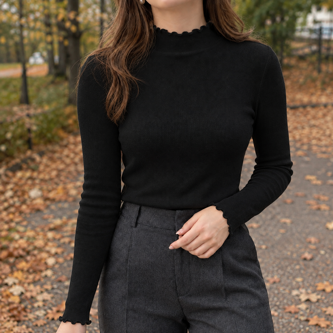 Ramona-Rose Mock Neck Top - Black