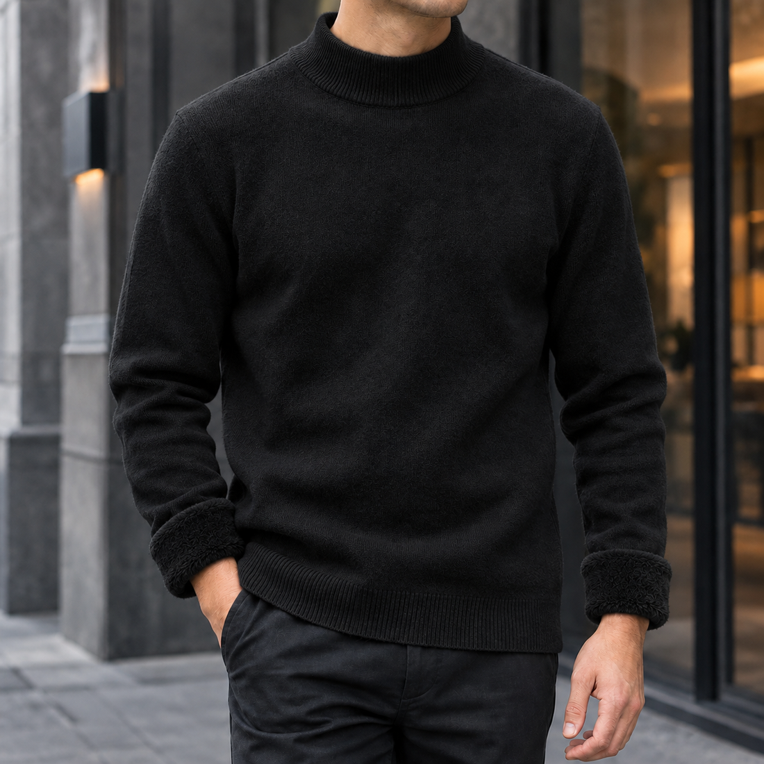 Simeon-Rhys Mock Neck Sweater - Piano Black