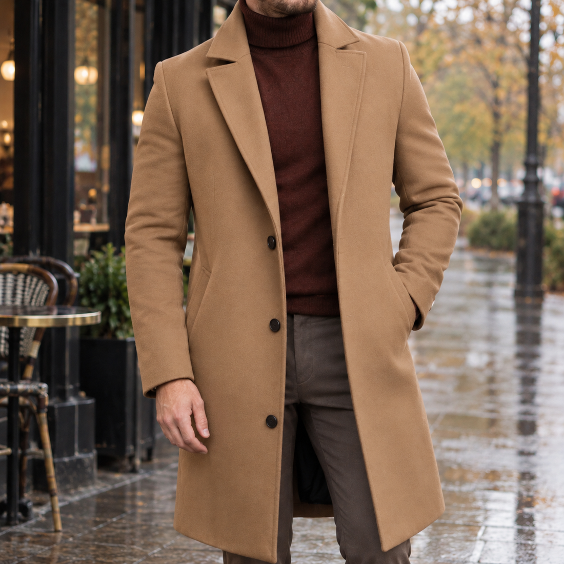 Arnaud-Lane Tailored Overcoat - Khaki