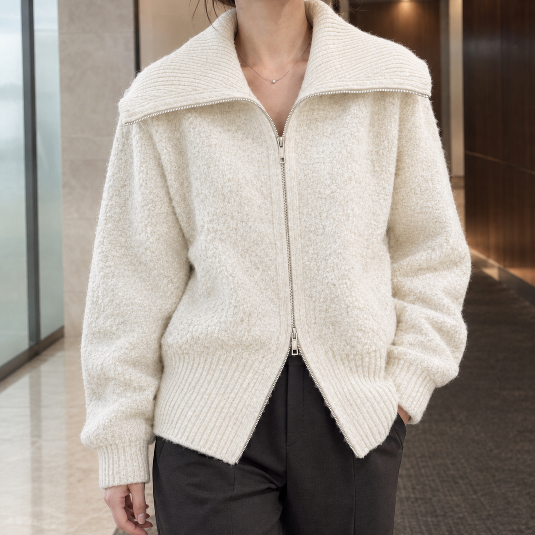 Etta-Rose Zip Sweater - Off White