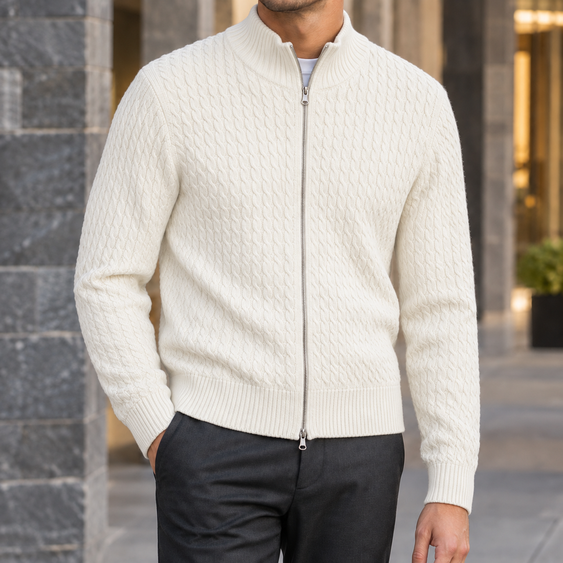 Alec-Wade Cable Knit Sweater - White