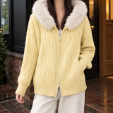 Mirabel-Mae Fur-Trimmed Cardigan - Yellow