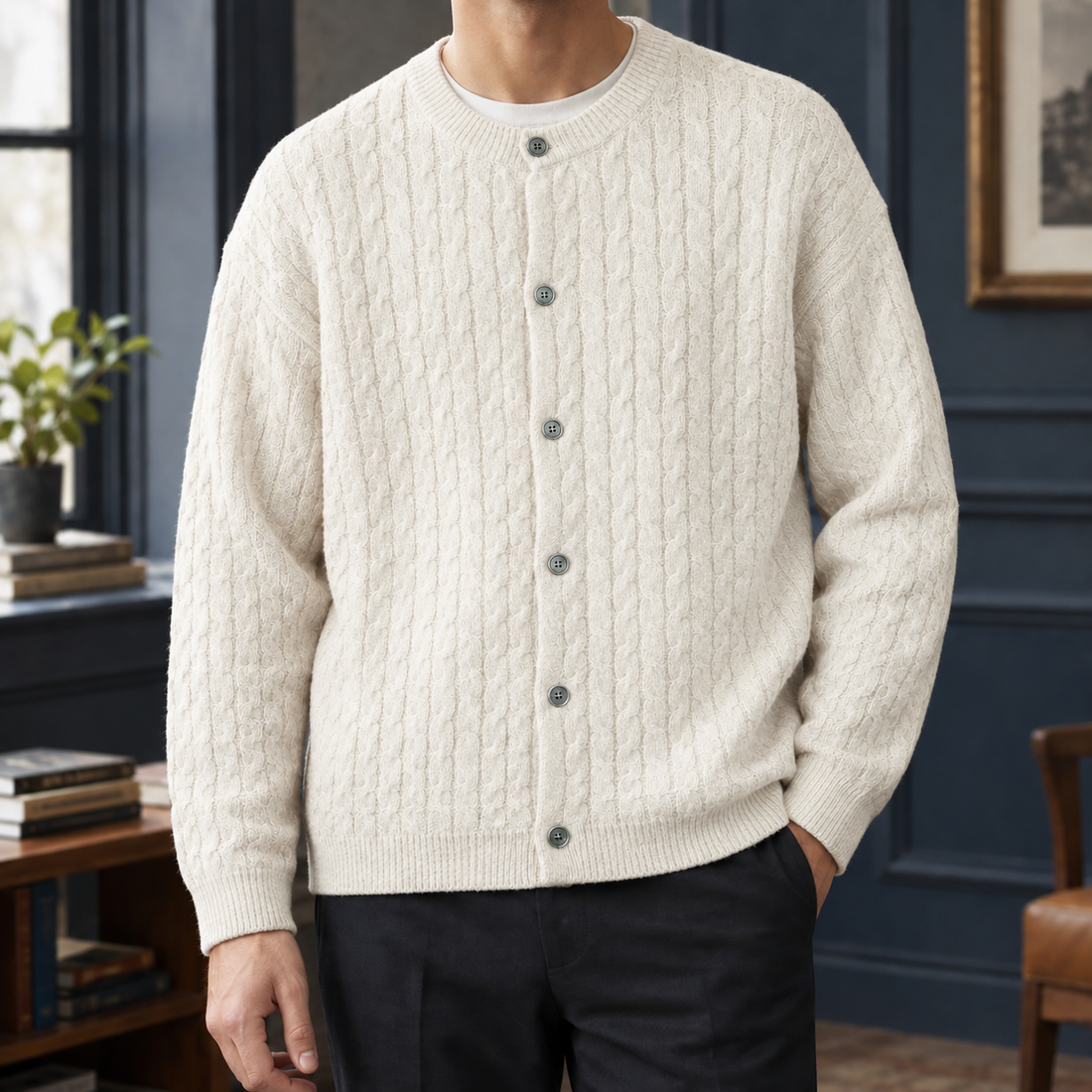 Matthias-West Cable Knit Cardigan - Cream White