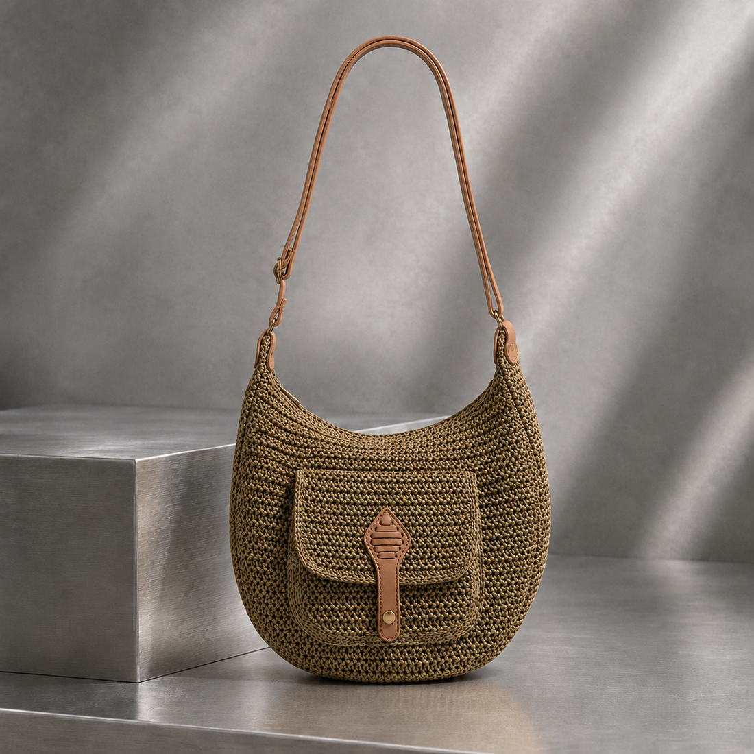 Cavalli Woven Shoulder Bag - Khaki