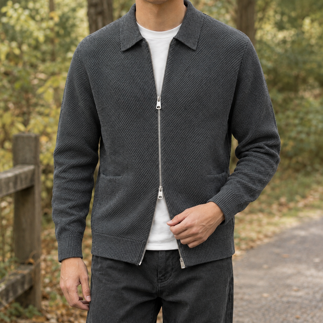 Liam-Tate Textured Cardigan - Gray