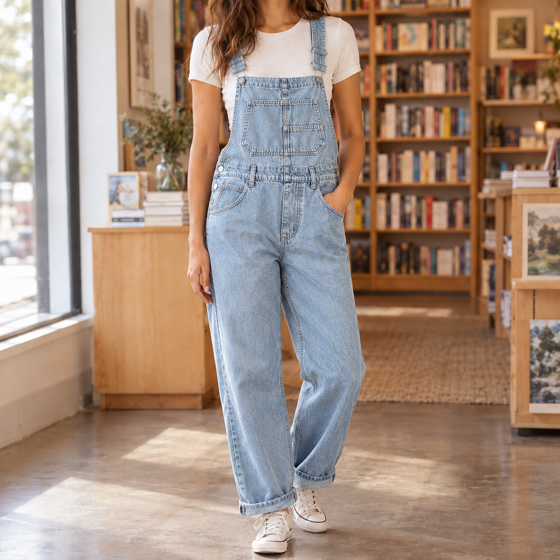 Keira-Rose Washed Denim Overalls - Light Blue