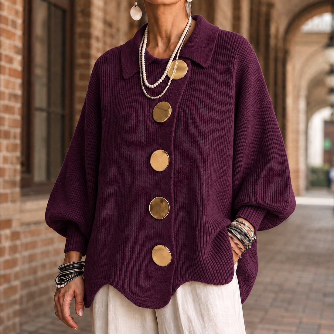 Yara-Lane Collared Sweater - Wine