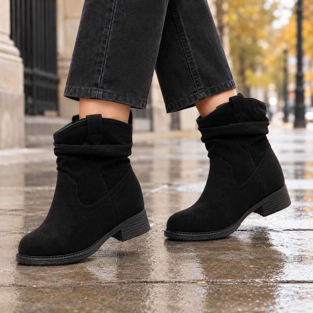 Ferrara-Milano Slouch Ankle Boots - Black