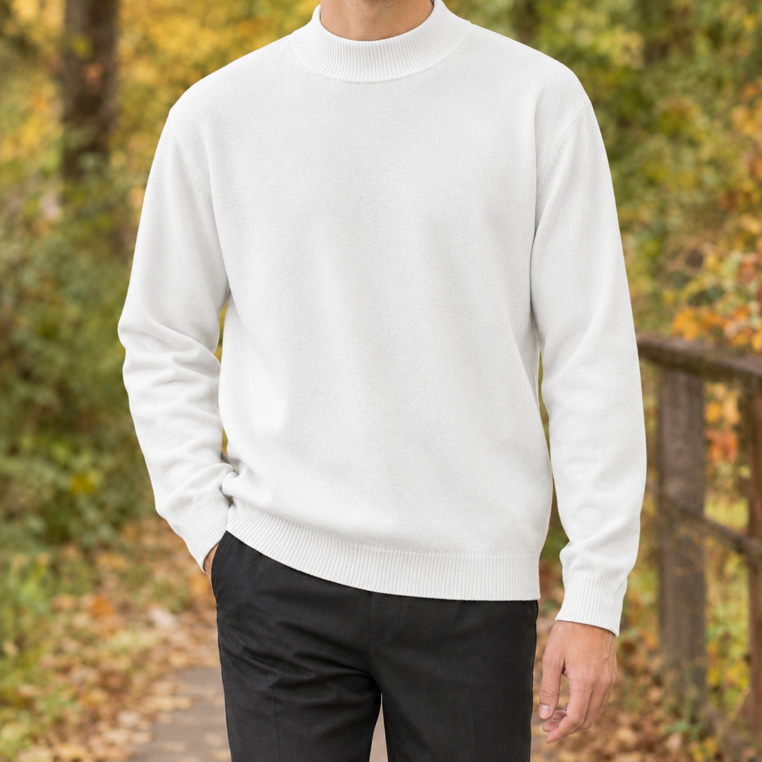 Isidore-Stone Mock Neck Sweater - White
