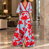 Lily-Grace Floral Maxi Dress - Red