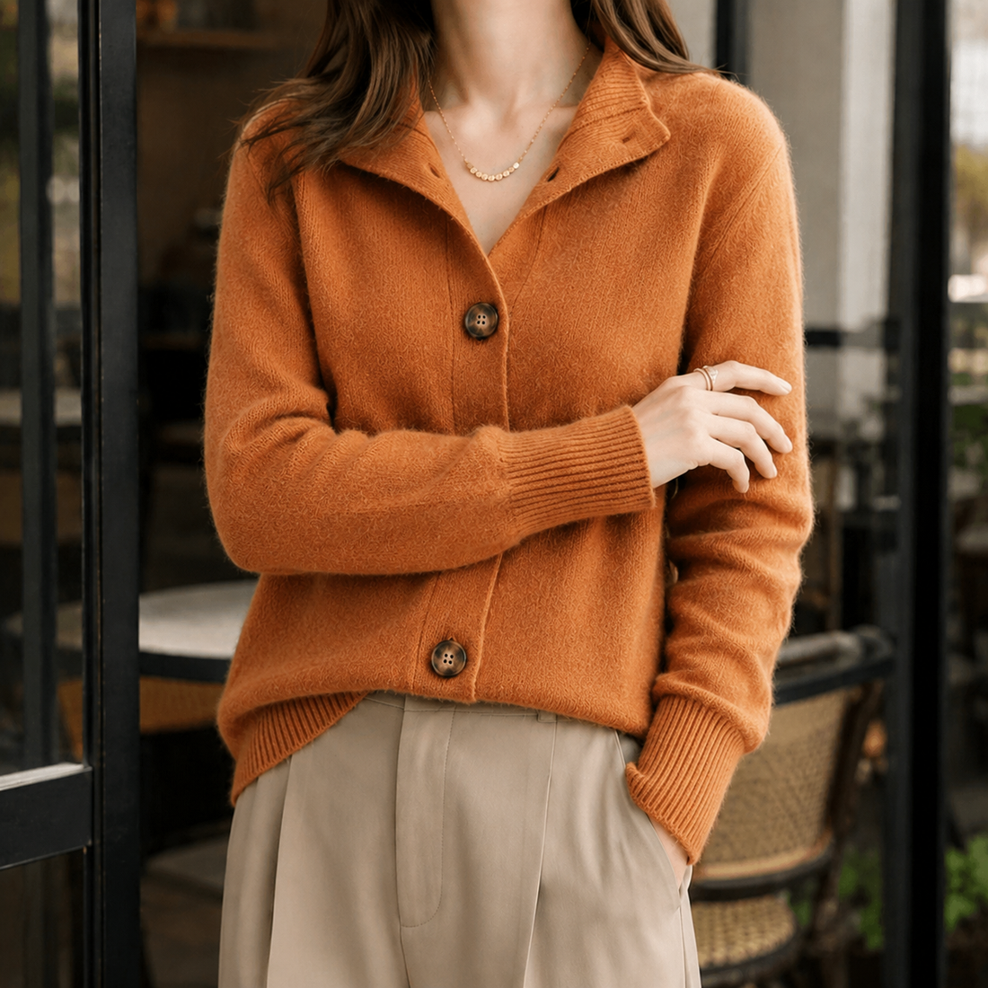 Perla-Claire Collared Sweater - Orange