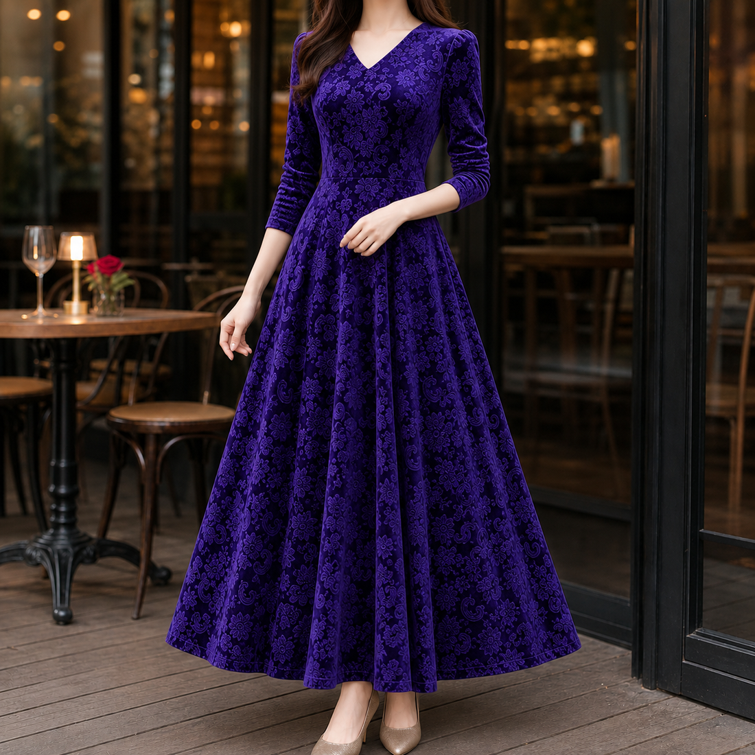 Juliet-June Embossed Maxi Dress - Purple