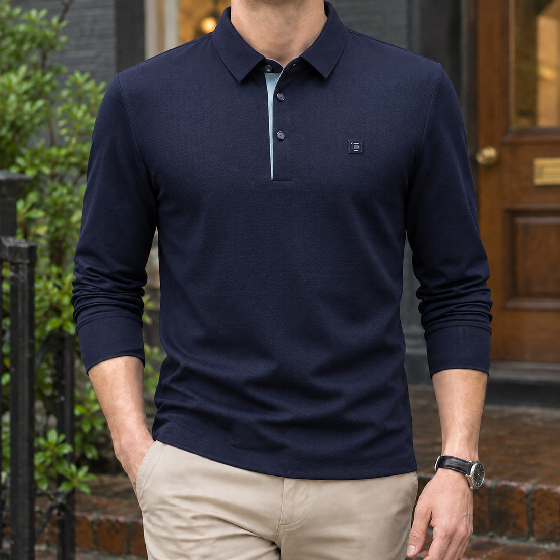 Ralph-Wren Long Sleeve Polo - Navy Blue
