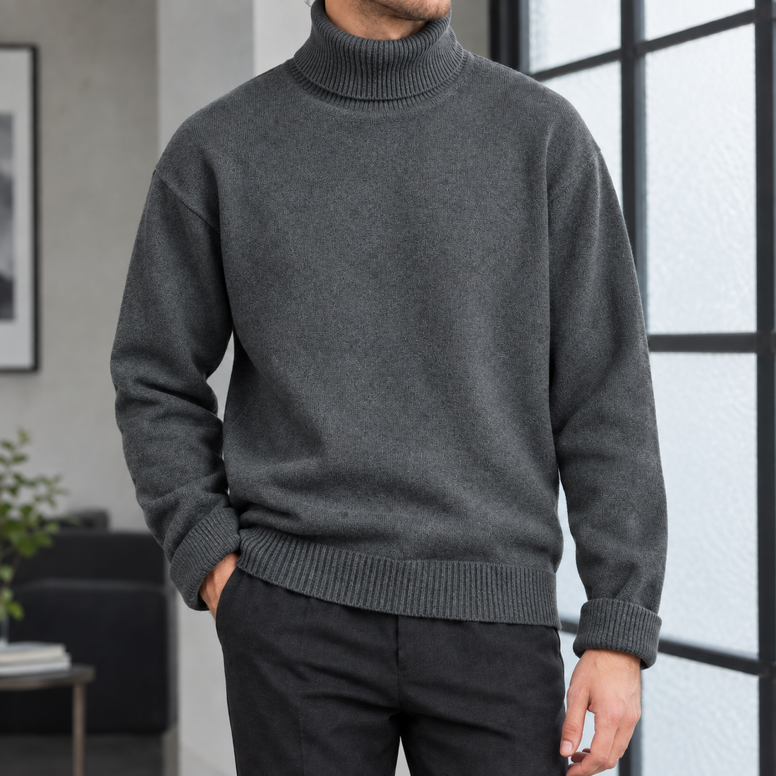 Zane-Miles Ribbed Turtleneck Sweater - Dark Gray